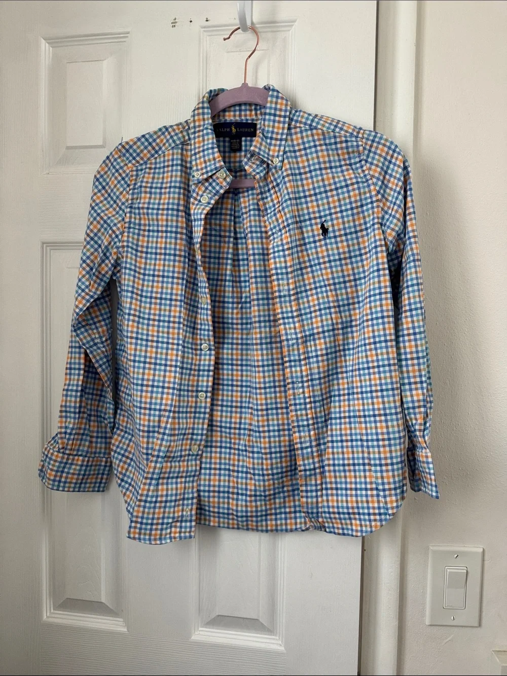 Ralph Lauren Men's Blue & Orange Plaid Button-Down Shirt